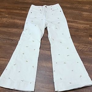 Ghanda Clothing Embroidered Off White Flare Jeans AU 6 US 0/2